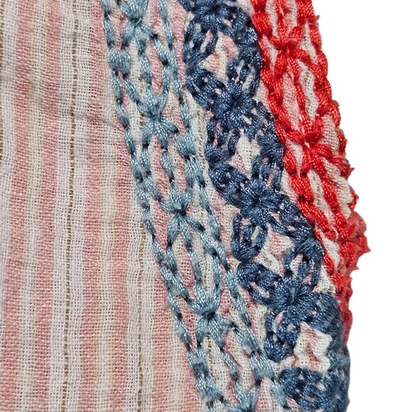 Johnny Was Peasant Embroidered Stripe Linen Tunic Dress 2X Boho Coastal Cottage - Picture 10 of 13